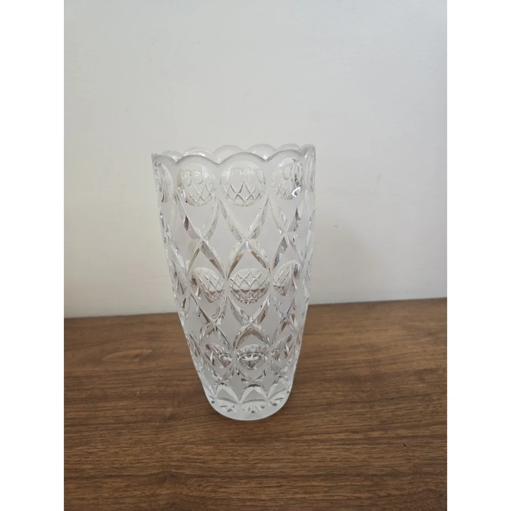 Vintage West Germany Crystal Vase 24% Lead Bavaria Scalloped Diamond Cut Clear